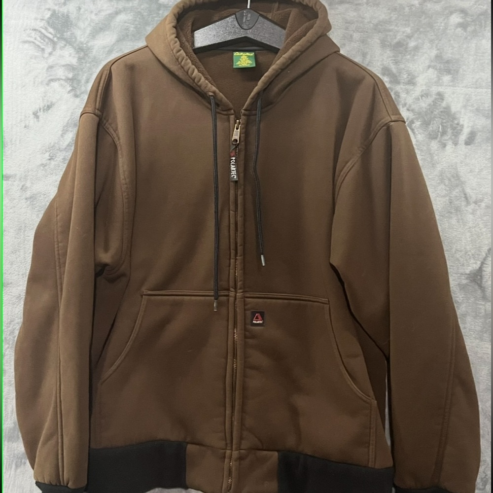 Cabelas Men’s Work Chore Hunting Fleece Hoodie Polartec Brown  /Sz XL